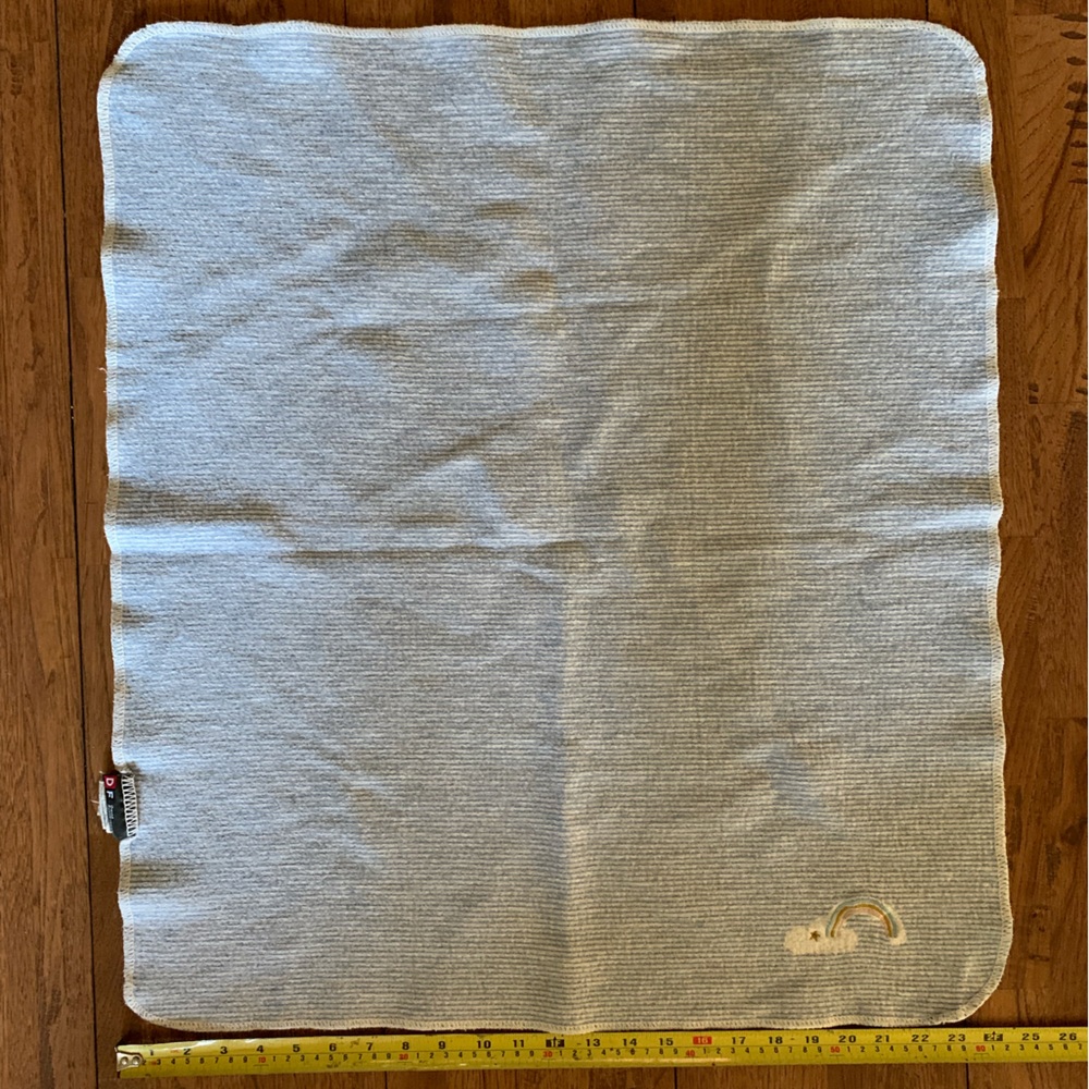 DAVID FUSSENEGGER | Blue Striped Baby Blanket with Rainbow Embroidery